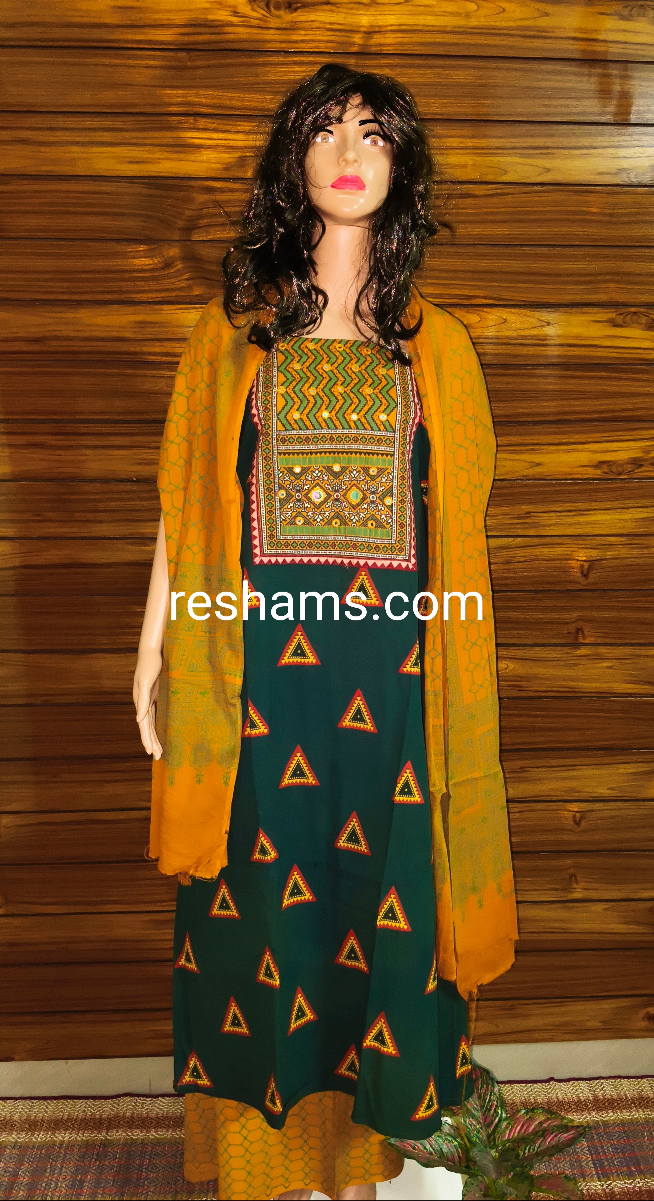 Cotton Ajrakh salwar with Colour Golden Yellow and Green