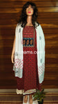 Cotton Ajrakh salwar with embroidery work in Brick Red