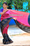 Tussar Block Print Silk Saree in Red Colour - Handwoven