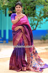 Tussar Shibori Kalamkari Silk Saree in Pink Red Purple Colour - Handwoven