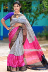 Tussar Printed Silk Saree in Whitish Red Colour - Handwoven