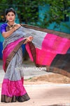 Tussar Printed Silk Saree in Whitish Red Colour - Handwoven
