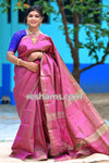Bishnupuri Katan Silk Saree in Pink - Mangalgiri Pattern Handwoven