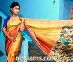 Tussar Shibori Kalamkari Silk Saree in Yellow Colour - Handwoven