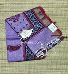 Linen Cotton Saree – Light Purple Body with Floral Print & Golden Zari Woven Border