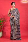 Linen batik cotton silk – black Body with Golden Zari Border