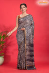 Linen batik cotton silk – black Body with Golden Zari Border