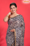 Linen batik cotton silk – black Body with Golden Zari Border