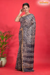 Linen batik cotton silk – black Body with Golden Zari Border