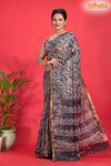Linen batik cotton silk – black Body with Golden Zari Border