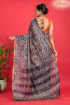 Linen batik cotton silk – black Body with Golden Zari Border
