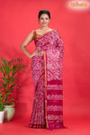 Linen batik cotton silk – pink Body with Golden Zari Border