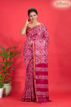 Linen batik cotton silk – pink Body with Golden Zari Border