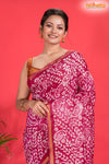 Linen batik cotton silk – pink Body with Golden Zari Border