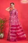 Linen batik cotton silk – pink Body with Golden Zari Border