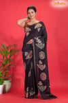 Linen cotton silk – Brown Body with Golden Zari Border