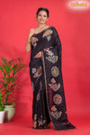 Linen cotton silk – Brown Body with Golden Zari Border