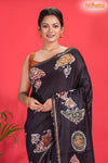 Linen cotton silk – Brown Body with Golden Zari Border