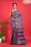 Linen batik cotton silk – purple Body with Golden Zari Border