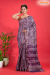 Linen batik cotton silk – purple Body with Golden Zari Border
