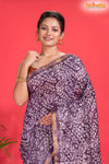 Linen batik cotton silk – purple Body with Golden Zari Border