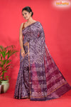 Linen batik cotton silk – purple Body with Golden Zari Border