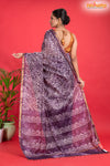 Linen batik cotton silk – purple Body with Golden Zari Border