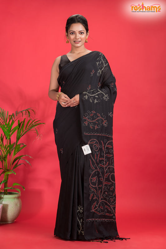PURE COTTON KATHA STITCH BLACK