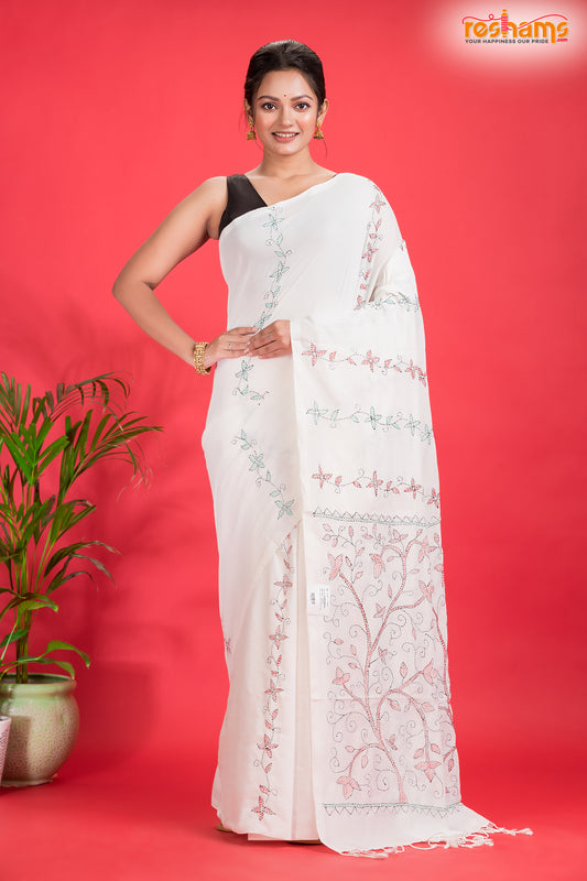 PURE COTTON KATHA STITCH WHITE