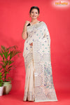 Tussar Kantha Stitch With White Hand Paint Big Flower Motif