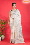 Tussar Kantha Stitch With White Hand Paint Big Flower Motif