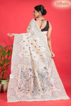 Tussar Kantha Stitch With White Hand Paint Big Flower Motif