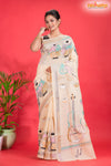 Tussar Kantha Stitch With White Hand Paint Musical Instruments Motif
