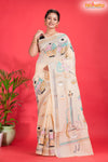 Tussar Kantha Stitch With White Hand Paint Musical Instruments Motif
