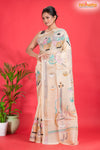 Tussar Kantha Stitch With White Hand Paint Musical Instruments Motif