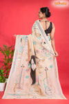 Tussar Kantha Stitch With White Hand Paint Musical Instruments Motif