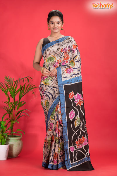 Murshidabad Mulberry Silk White Hand Paint
