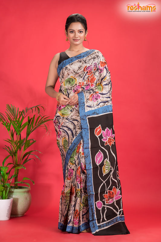 Murshidabad Mulberry Silk White Hand Paint