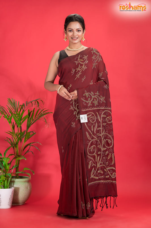 PURE COTTON KATHA STITCH BROWN