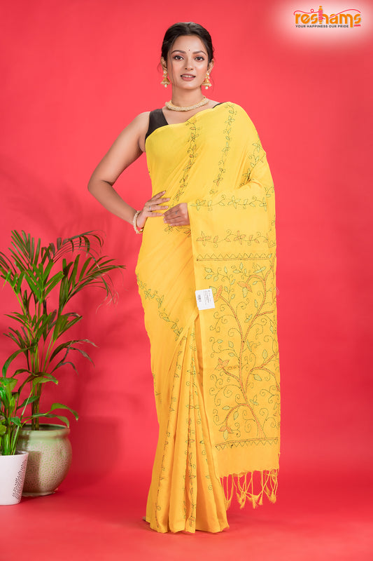 PURE COTTON KATHA STITCH YELLOW
