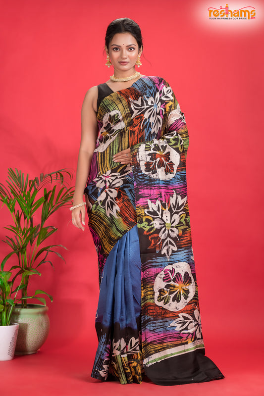 Murshidabad Mulberry Silk Blue Hand Paint