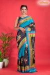 Tussar Kantha Stitch with black sky hand paint big leaf motif