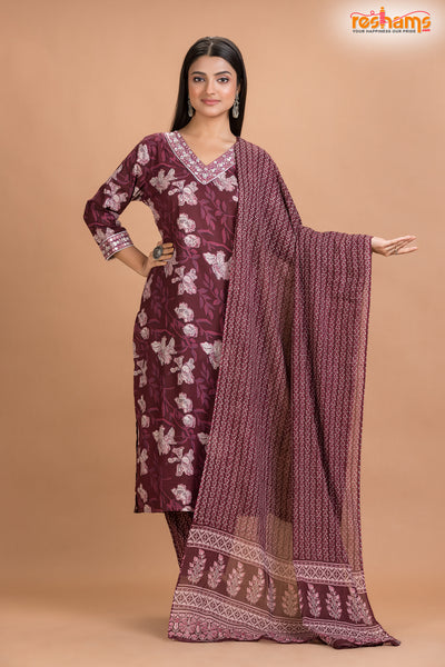 PURPLE FLORAL COTTON KURTI
