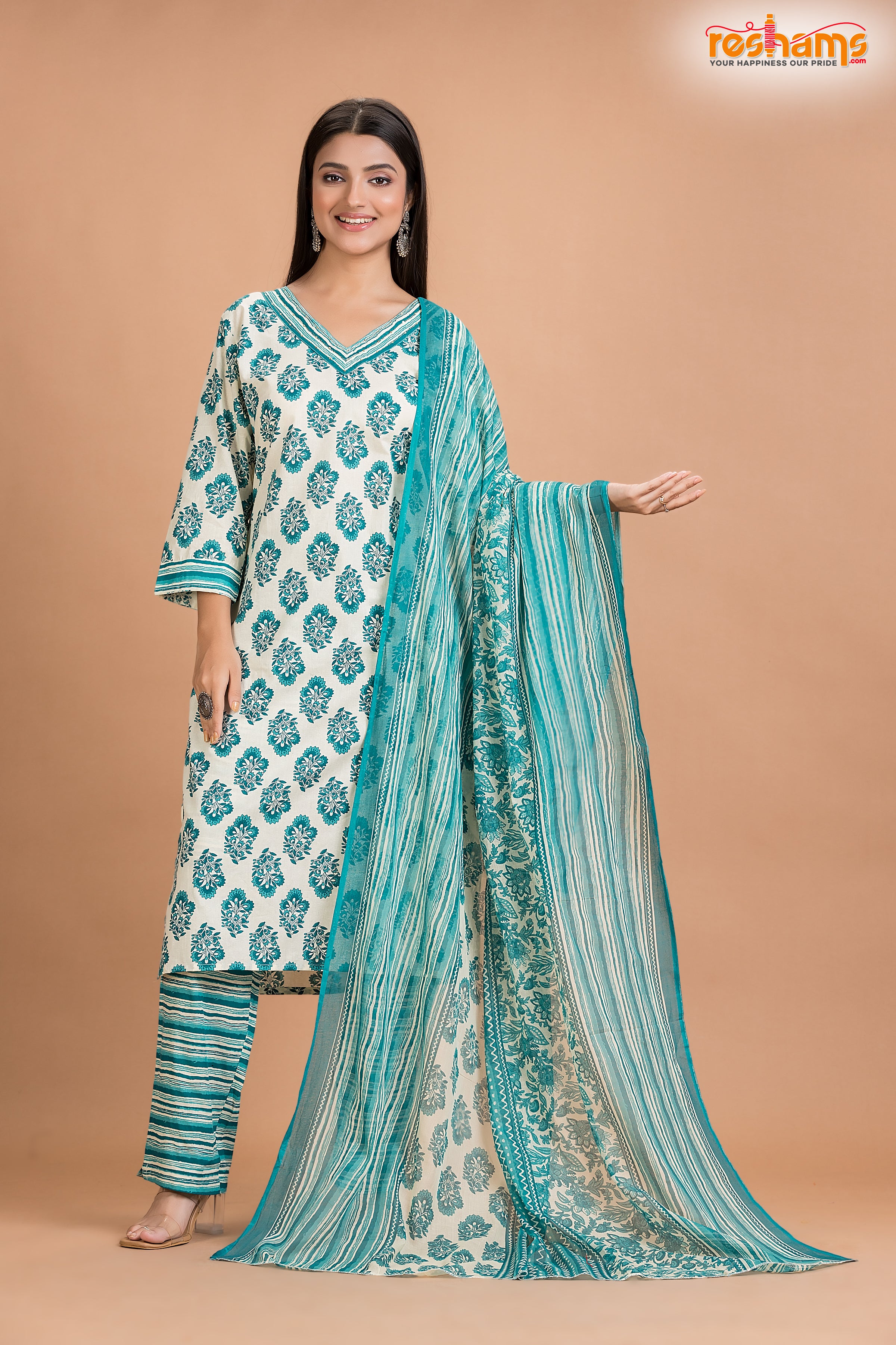 WHITE GREEN COTTON KURTI