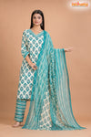WHITE GREEN COTTON KURTI