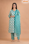 WHITE GREEN COTTON KURTI