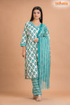 WHITE GREEN COTTON KURTI