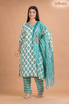 WHITE GREEN COTTON KURTI