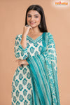 WHITE GREEN COTTON KURTI