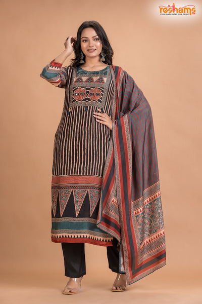 BLACK MULTICOLOR SHIMMER SILK KURTI